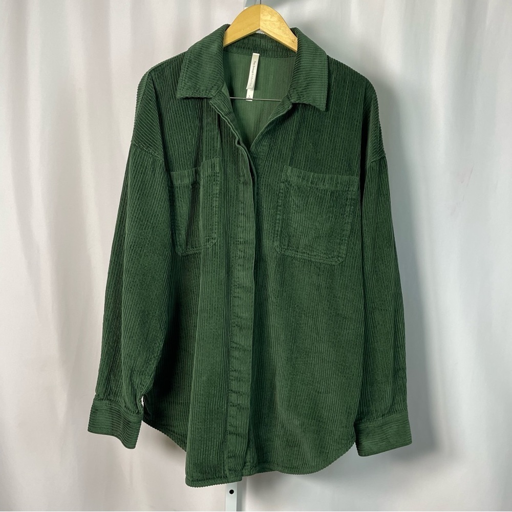 Babaton Large Corduroy Emerald Green Shacket Button Down Oversized Longline